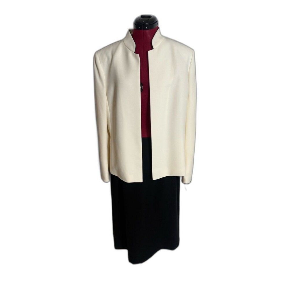 NWT Kasper Skirt Suit Woman's Size 14 Black & White 2-Piece Set Blazer & Skirt